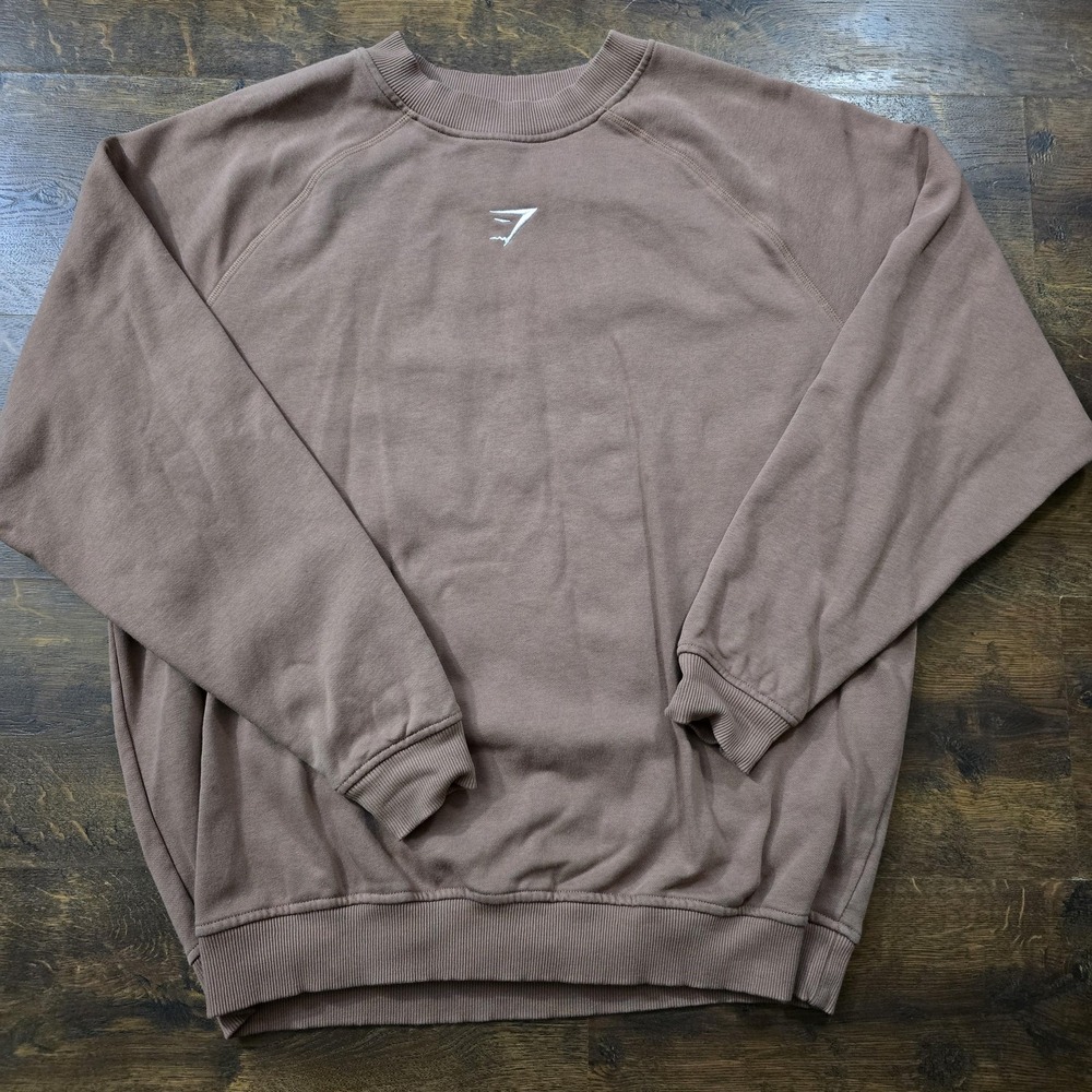 Gymshark Sweatshirt Mens Small Brown‎ Solid Logo Fleece Training Pullover